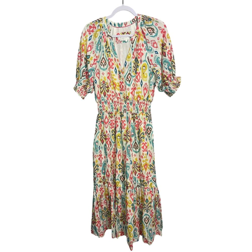 Anthropologie Felipa Ikat Puff Sleeve Tiered Maxi Dress Small